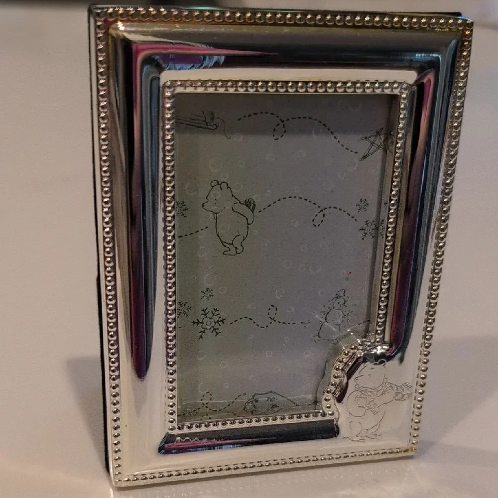 Silver Beaded Etched Winnie The Pooh Photo Frame